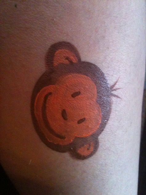 Monkey by Spots and Dots Face Painting Safari Face Painting, Monkey Face Paint Easy, Cheek Painting, Monkey Face Paint, Paint Monkey, Animal Face Paintings, Summer Camp Art, Cheek Art, Girl Face Painting