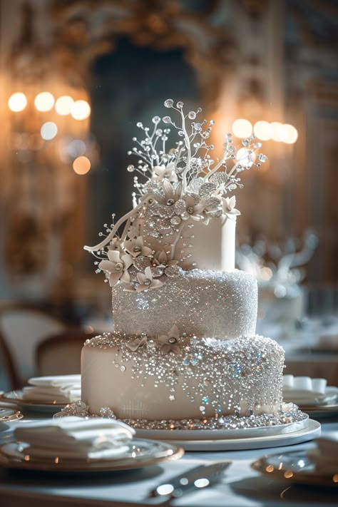 29 Wedding Cake Ideas 14 Sparkling Wedding Cake, Wedding Cake With Lights, Wedding Cake Sparkle, Artistic Wedding Cake, Shiny Cake, Sparkle Wedding Cakes, Sparkly Wedding Cakes, Sequin Wedding Cake, Glam Cake