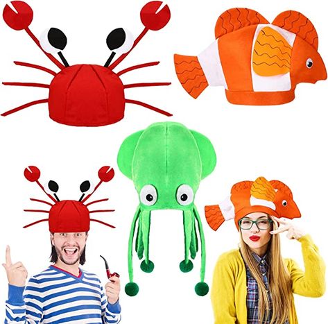 Squid Hat, Crab Hat, Octopus Hat, Fish Hat, Ocean Theme Party, Crazy Costumes, Halloween Hat, Beach Themed Party, Meaningful Drawings