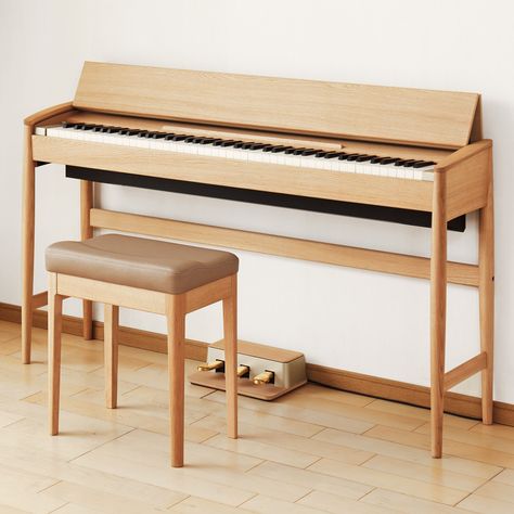 Roland Kiyola Piano in Oak Wood in color Ideas Habitaciones, Piano Bench, Japanese Furniture, Living Comedor, Scandi Design, Wood Model, Digital Piano, Scandinavian Furniture, Oak Furniture