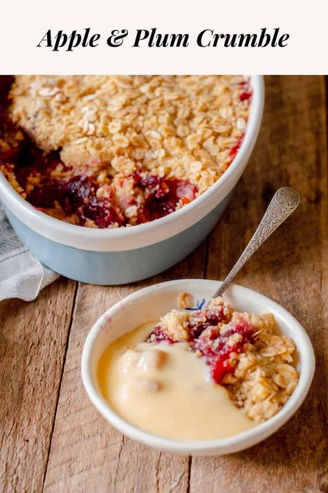 Plum And Apple Crumble, Plum Crisp, Plum Crumble, Plum Recipes, Baked Custard, Baking Inspiration, Dessert Cake Recipes, Dessert Cake, Fresh Apples