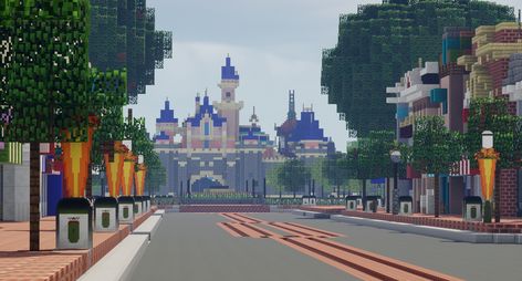 Looking down Main Street! Minecraft City, Tokyo Disneyland, Main Street, Disneyland, New York Skyline, Times Square, Minecraft, Maine, Tokyo