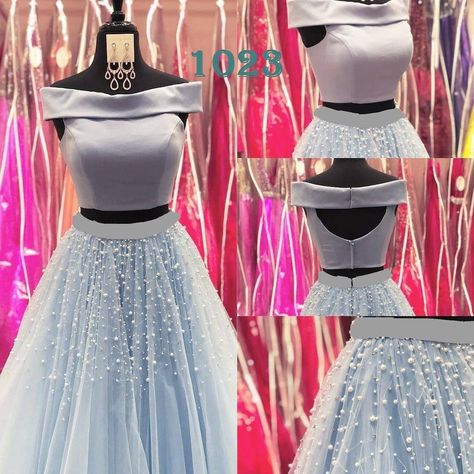 Buy This #grey #pearl Work #croptop And #skirt At Just RS. 1799 Only Shipping Extra 🤗 🤗 Post Details :- *LG-1023* *_LEHENGA DETAIL_*… 2 Piece Gown, Prom Dress Blue, Princess Design, 2 Piece Prom Dress, Two Piece Gown, Prom Dresses Long Pink, Nikkah Dress, Lehnga Dress, Formal Evening Gown