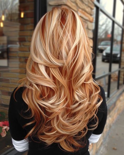 #hairstyleinspo #hairgoals #hairtrends #hairstyleideas #hairinspiration #hairtutorial #hairtransformation #hairlove #hairstyleoftheday #hairfashion Copper Highlights With Blonde, Blond To Red Hair Ombre, Strawberry Blonde And White Hair, Redheads With Blonde Highlights, Blonde And Cowboy Copper Highlights, Blonde And Red Hair Highlights, 70s Hair Blonde, Red Hair Blonde Highlights Balayage, Strawberry Blonde Hair With Red Highlights