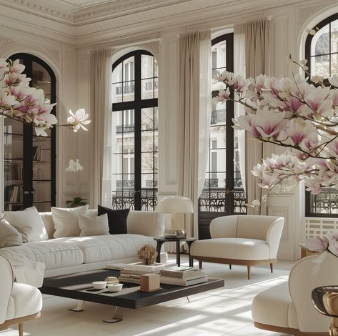 Interior Parisian Style, Parisian Sitting Room, French Transitional Living Room, French Living Room Aesthetic, Luxury Townhouse Interiors, France Living Room, Contemporary French Interior, New Classic Interior Design, Interior Design Timeless