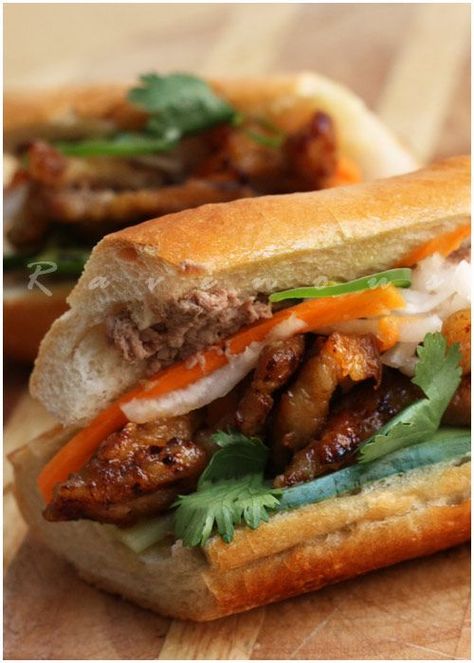 vietnamese sandwiches recipes with pictures | Banh Mi Thit Nuong – Vietnamese Sandwich with Grilled Pork Nem Nuong, Banh Mi Recipe, Vietnamese Sandwich, Bahn Mi, Banh Mi Sandwich, Viet Food, Pork Sandwich, Pickled Veggies, Vietnamese Cuisine