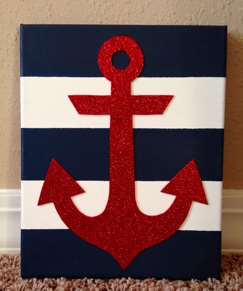 Striped anchor canvas Anchor Canvas Paintings, Painted Anchor, Power Of Knowledge, Deco Marine, Nautical Bedroom, Soyut Sanat Tabloları, Beach Diy, Canvas Painting Diy, Sea Art