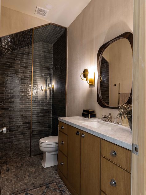 A unique and cozy bathroom with matte black tiles and cream white walls - the perfect space to relax and recharge. Cream White Walls, Small Bathroom Design Ideas, Cozy Bathroom, Beige Wall, Bathroom Design Ideas, Black Tiles, Small Bathroom Design, Beige Walls, White Walls