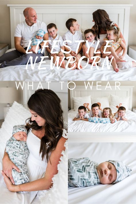 What to Wear for Newborn Pictures at Home What To Wear For In Home Newborn Photos, Simple In Home Newborn Photos, All White Newborn Photography, Newborn Family Photos What To Wear Summer, What To Wear For Newborn Pictures Mom, Newborn Home Photoshoot Outfits, Newborn Lifestyle Photography At Home Outfits, Family Newborn Pictures At Home Outfits, Family Newborn Pictures At Home What To Wear