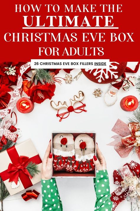 Christmas Eve Box For Boyfriend, Night Before Christmas Box Ideas Family, Night Before Xmas Box Ideas, Christmas Eve Box For Husband, Christmas Eve Boxes Ideas, Christmas Eve Gift Box Ideas, Couples Christmas Eve Box Ideas, Christmas Eve Boxes For Adults, Christmas Eve Basket Ideas