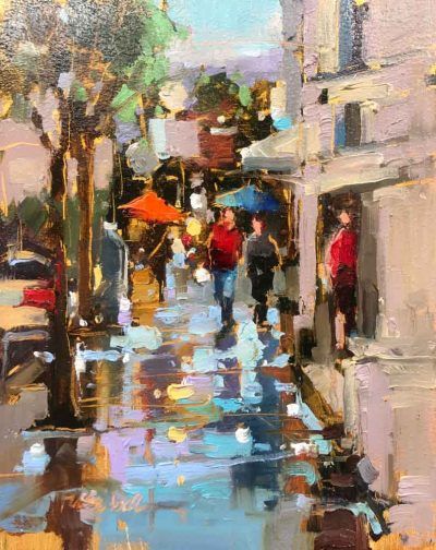 Michele Usibelli - Frame of Reference Fine Art Michel Bollinger, Michele Del Campo Art, Michele Usibelli Art, European City Painting, Mitchell Albala Landscape Paintings, Michelle Usibelli Paintings, Modern Wall Paint, People Walking, Air Painting