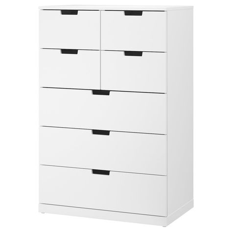 NORDLI 7-drawer dresser, white. You can build NORDLI chest of drawers any way you want – wide, low or in different heights to create the perfect solution for your space. The clean modern look is easy to place. Nordli Ikea, Ikea Bissa, Ikea Nordli, White Bedrooms, Ikea Drawers, Storage Solutions Bedroom, Dresser White, 7 Drawer Dresser, Painted Drawers