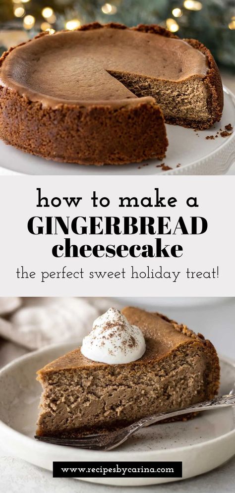 Filled with warming spices and topped with freshly whipped cream this Gingerbread Cheesecake is utterly irritable! Light Cheesecake, Perfect Christmas Dessert, Gingerbread Cheesecake, Christmas Cheesecake, How To Make Gingerbread, Springform Pan Cake, Cheesecake Lovers, Ginger Biscuits, Homemade Cheesecake