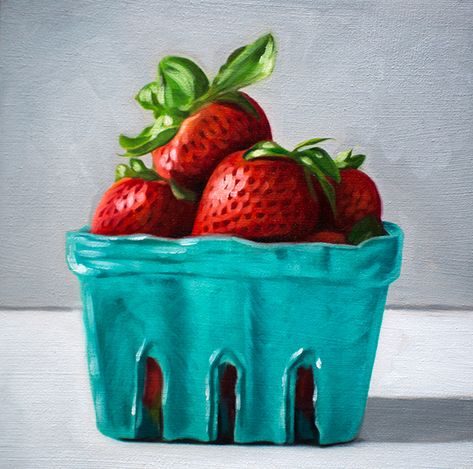 berries Lauren Pretorius, High School Art Lessons, Strawberry Art, Blue Baskets, Strawberry Garden, Food Artwork, Food Painting, Strawberry Fields, Painting Still Life