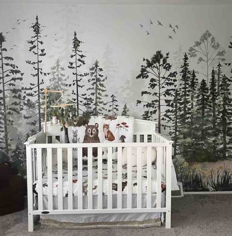 21 Whimsical Woodland Theme Neutral Decor Ideas Baby Boy Nursery Themes Woodland Forest Animals, Woodland Nursery Wallpaper Boy, Woodlands Nursery, Forest Themed Nursery Bedding, Nuetral Pallete Nursery Woodland, Boy Nursery Themes Woodland Forest Friends, Forest Nursery Theme, Nursery Hacks, Nature Inspired Nursery