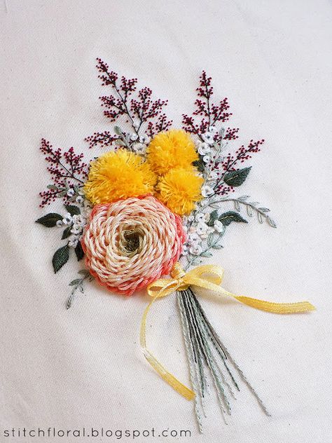 Flower Bouquet Embroidery, Embroidery Project Ideas, Satin Stitch Flower, Hand Embroidery Ideas, Tutorial Embroidery, Bouquet Embroidery, Flower Hand Embroidery, Garden Embroidery, String Art Patterns