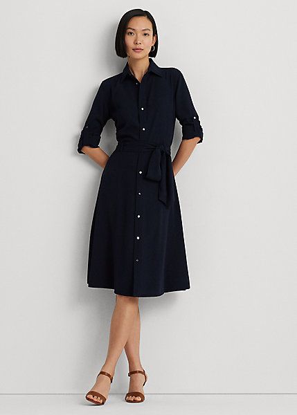 Fit-and-Flare Shirtdress | Ralph Lauren Sweatpants And Sweater, Long Sleeve Casual Dress, Shirt Dress Casual, Women Hoodies Sweatshirts, Classic Dress, Shirtdress, Polo Dress, Long Sleeve Casual, Lauren Ralph Lauren