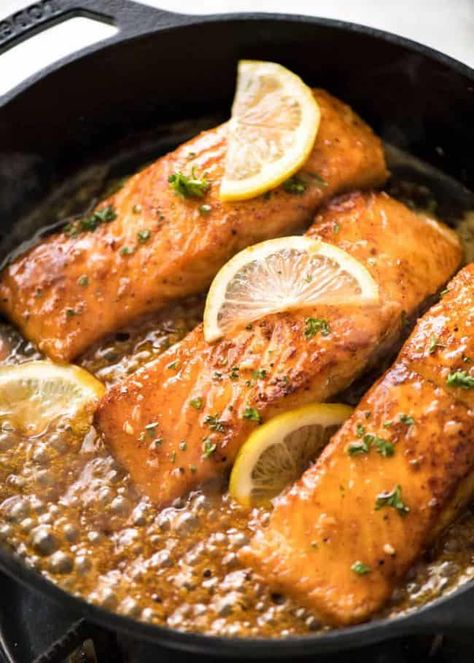 Salmon Recipes Lemon, Recipetineats Recipes, Honey Salmon Recipes, Honey Glazed Salmon Recipe, Seasoned Salmon, Enchilada Skillet, Week Meals, Seafood Dinners, Lemon Garlic Salmon