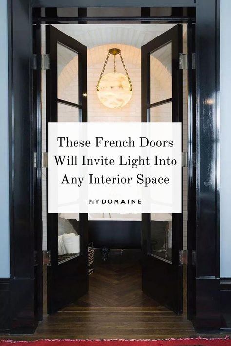 There's just something classy about French doors and how they can instantly elevate the look of a room. If you've been considering French doors for your home, you've got to see these ideas. Study Doors Ideas, Glass Hallway Door, Office French Doors Study, Narrow French Doors Interior, French Door Bathroom, Interior French Door Ideas, Black French Doors Interior, Modern French Door, Narrow French Doors