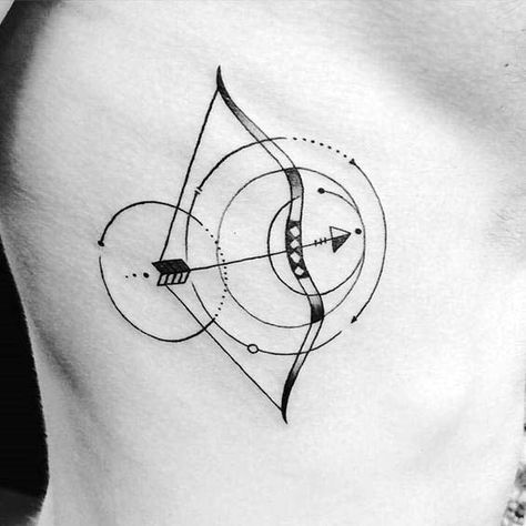 Cool Geometric Archery Tattoo Designs For Men On Rib Cage Side Bvb Tattoo, Archery Tattoo, Sagittarius Tattoos, Mens Arrow Tattoo, Archer Tattoo, Sagittarius Tattoo Designs, Tattoo Arrow, Small Arrow Tattoos, Bow Tattoo Designs