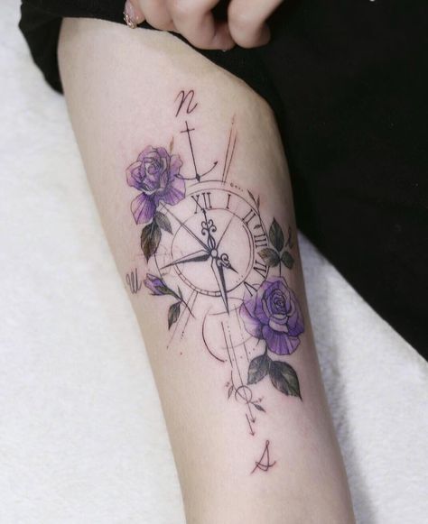 compass & clock⏱ - friendship tattoo👯‍♀️ . . . #애리타투 #tattoo #tattoos #tattooed #flowertattoo #rosetatoo #compasstattoo #coloktattoo…