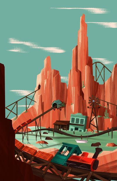 Big Thunder print Print Design Inspiration, Disney Worlds, Big Thunder Mountain, Avengers Images, Thunder Mountain, Railroad Art, Mountain Art Print, Illustrations Art, Disney Posters