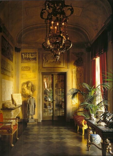 From Rizzoli's "The Invention of the Past: Interior Design and Architecture of Studio Peregalli" book. Studio Peregalli, Romantic Interior, Milan Apartment, Living Room Mantel, Walnut Armchair, Mark D Sikes, Italian Paintings, Striped Walls, Antique Interior