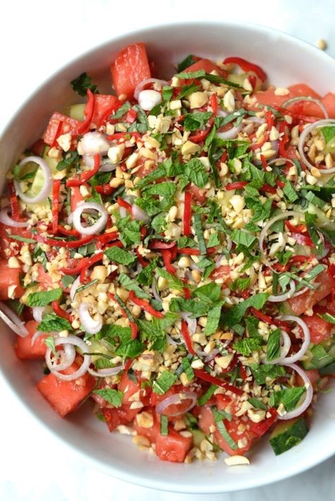 Thai Fruit Salad, Thai Watermelon Salad, Spicy Watermelon Salad, Thai Dinner Party, Thai Side Dishes, Thai Dressing, Primal Eating, 2024 Health, Soy Dressing