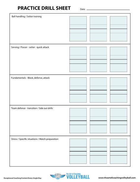 Volleyball Practice Plan Template Lovely Practice Drill Sheet 2 the Art Of Coaching Volleyball Volleyball Score Sheet, Practice Plan Template, Volleyball Practice Plans, Workout Plan Template, Volleyball Coaching, Project Planner Template, Tabata Training, Volleyball Practice, Softball Catcher