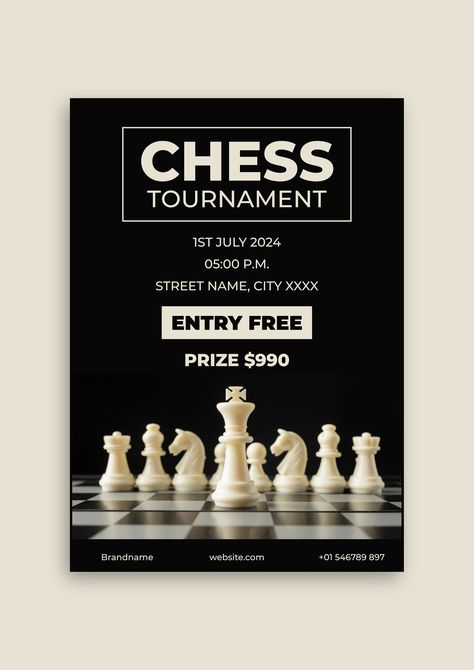 Professional Chess Tournament Flyer Chess Tournament Poster, Chess Poster, Chess Tournament, Advertisement Poster, Recruitment Poster, Chess Club, Brand Kit, Street Names, Matte Painting