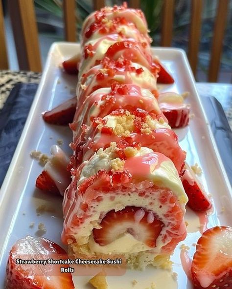 Emma Food, Sushi Rolls Recipe, Cheesecake Rolls, Substitute Ingredients, Strawberry Shortcake Dessert, Strawberry Shortcake Cheesecake, Sushi Roll Recipes, Tummy Yummy, Sushi Roll