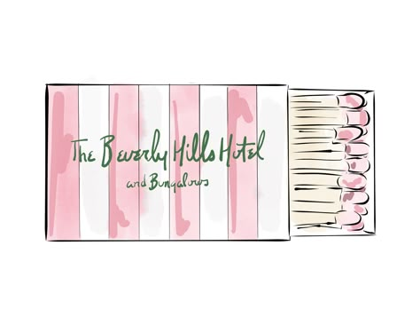 An illustration of The Beverly Hills Hotel Matchbook in pink and green   ❤This listing is for one print on thick white card stock with a matte finish. ❤Size: 4x6 in a 5x7 matte boarder $25 8x8 inches in 12x12 matte boarder $50 8x10 inches in 11x14 boarder $75 For larger sizes message me directly  ❤IG: @JenScribblesNY ❤ ask about customization  ❤If your order is a gift going directly to the recipient, I will gladly include a personal message card from you for no extra charge. If you would like th Matchbook Illustration, Hotel Matchbook, Wall Print Ideas, Pearl House, Posters On Wall Bedroom, Trendy Graphics, The Beverly Hills Hotel, Wall Collage Decor, Matchbook Art