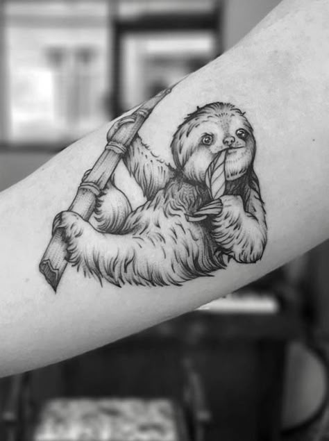 Sloth Family Tattoo, Realistic Sloth Tattoo, Small Sloth Tattoo, Sloth Tattoos For Women, Tiny Sloth Tattoo, Full Black Sleeve Tattoo, Sloth Tattoo Small Simple, Sloth Tattoo Design, Sloth Tattoos