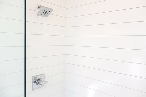 Before & After: Introducing The World's First Shiplap Shower | Apartment Therapy Farmhouse Bathroom Shower Tile, White Subway Tile Bathroom, Installing Shiplap, Subway Tiles Bathroom, Ship Lap, Tile Remodel, Bath Tiles, Bathroom Shower Tile, Upstairs Bathrooms