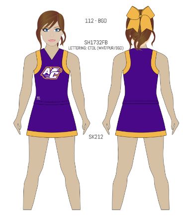 Purple and Gold, eagles cheer uniform Competitive Cheer Uniforms, Cheer Uniforms, Competitive Cheer, Cheer Uniform, Purple And Yellow, Eagles, Disney Princess, Disney Characters, Disney