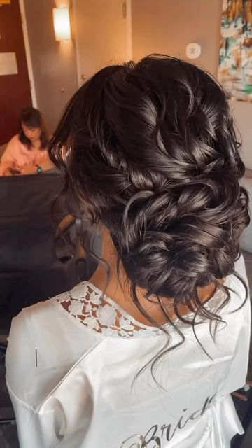 Dark Hair Wedding Hairstyles Brides Half Up, Wedding Updo Brown Hair Brides, Wedding Brown Hair Hairstyles, Wedding Updos For Long Hair Dark Brown, Brunette Bridal Updo With Veil, Wedding Hair For Dark Hair Brides, Wedding Hair Brown Updo, Dark Brown Wedding Hair Half Up, Bridesmaid Hairstyles Dark Hair Updo