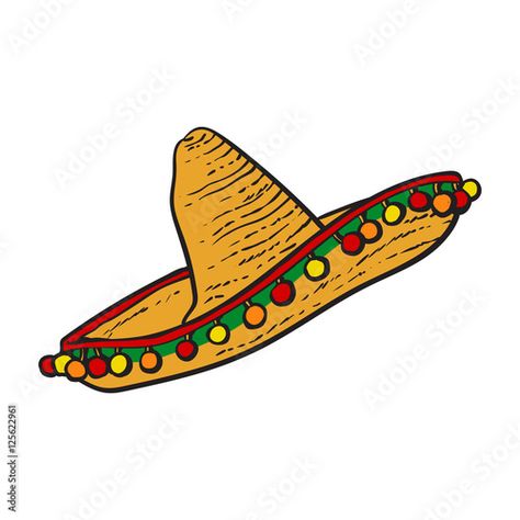 Stock Image: Traditional Mexican wide brimmed sombrero hat, sketch style vector illustration isolated on white background. Hand drawn Mexican sombrero Hat Sketch, Taco Hat, Mexican Sombrero Hat, Crab Painting, Mexican Sombrero, Sombrero Hat, Chicano Style Tattoo, Hat Vector, Yearbook Themes