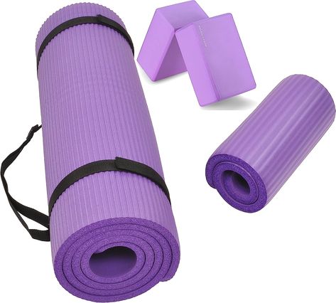 Here's one of those luxuriously thick yoga mats to keep your knees and wrists protected during yogasana practice! These can sometimes be a little slippery, so be sure to grab a Yoga Towel or Blanket to put ontop. Extra Thick Yoga Mat, Mat Pilates Workout, Yoga Mat Strap, Yoga Mats Design, Exercise Yoga, Yoga Block, Free Yoga, Floor Workouts, Yoga Set