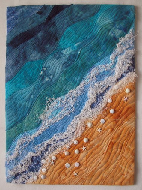 Water Textiles Samples, Beach Textile Art, Beach Textiles, Sea Textiles, Seascape Quilts, Rust Dyed Fabric, Textiles Ideas, Breaking Waves, Fabric Artwork