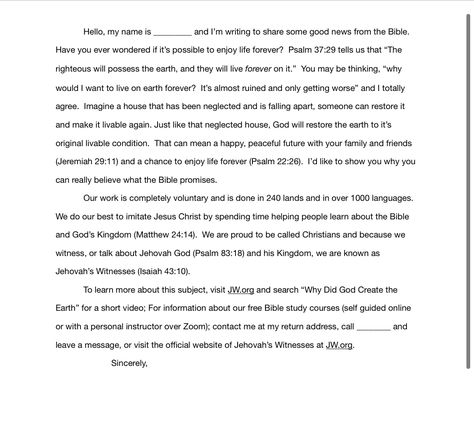 JW witnessing letter writing template. To use with the new “Enjoy Life Forever” brochure. Letter Writing Jehovah Witness, Enjoy Life Forever Jw, Jw Enjoy Life Forever, Jw Letter Writing Samples Enjoy Life Forever, Jw Convention Invitation Letter 2023, Enjoy Life Forever Jw Letter, Jw Letters Writing Ideas, Letters Writing Ideas, Letter Writing Drawing