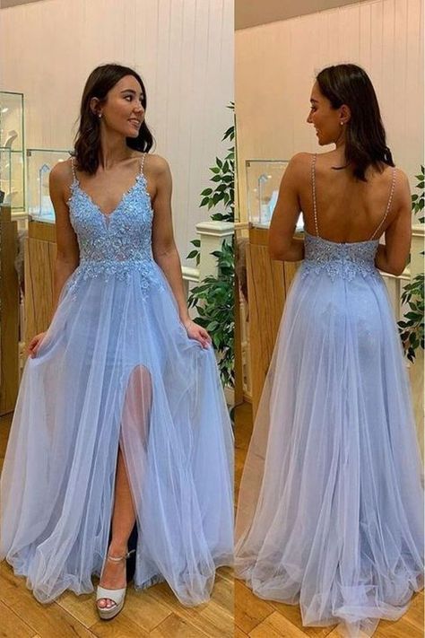 1c54985e4f95b7819ca0357c0cb9a09fdesc54060320ri Blue Lace Prom Dress, Split Prom Dresses, Lace Prom Dresses, Quince Dresses Pink, 파티 드레스, Blue Party Dress, Taffeta Dress, Cute Prom Dresses, Custom Size Dresses