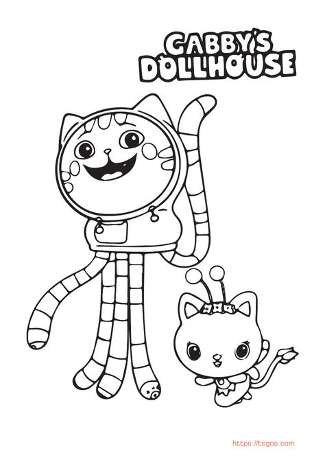 HD Printable Free Gabby Dollhouse Coloring Page For Kids Gabbys Doll House Coloring Pages, Gaby’s Dollhouse Birthday Party, Gabbys Dollhouse Coloring Pages, Dollhouse Coloring Pages, Dj Catnip, Gabby Cat, Gabby Dollhouse, House Colouring Pages, Muppet Babies