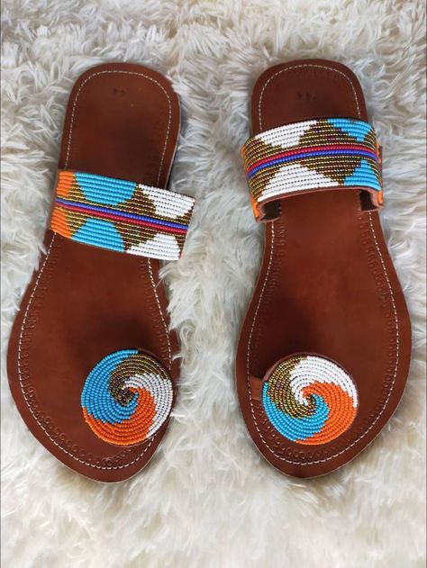 African Leather Sandals Women Sandals Summer Sandals | Etsy Leather Chappals, Beaded Leather Sandals, Open Shoes, Afrikaanse Mode, Beautiful Sandals, Beaded Sandals, Maasai, Leather Sandals Women, Palm Beach Sandals