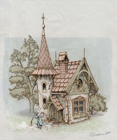 ArtStation - Fairy Tale House, Dominik Redmer Fantasy House Concept Art, Book Maps, Fairy Tale House, Castle Drawing, 동화 삽화, House Sketch, House Illustration, Cottage House, Fantasy House