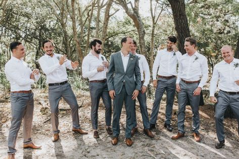 Beach Wedding Groom Attire Grey, Relaxed Groomsmen Attire, Groomsmen Attire No Jacket, Groomsmen Attire Summer, Beach Groomsmen, Casual Groomsmen Attire, Groomsmen Attire Beach Wedding, Country Wedding Groomsmen, Groomsman Attire