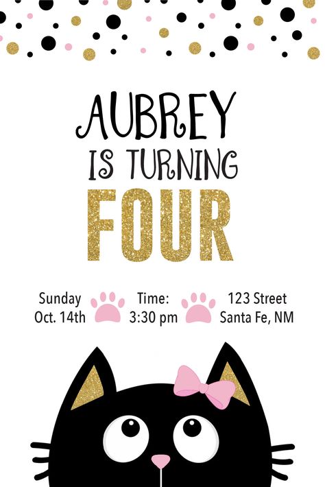 Kitty Cat Birthday Party Invitation Cat Birthday Party Invitations Free Printable, Cats Birthday Theme, Cat Party Invitations, Cat Invitations Birthday, Hello Kitty Ideas, Kitty Cat Birthday Party, Nutcracker Christmas Party, Cat Birthday Party Invitations, Cat Birthday Invitations