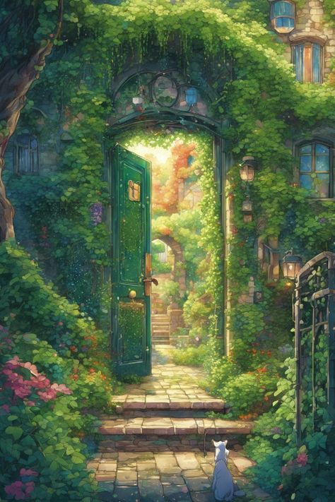 Secret Garden Door Check more: https://paintlyx.com/secret-garden-door/ The Secret Garden Poster, The Secret Garden Aesthetic, Secret Garden Drawing, Secret Garden Illustration, Hobbit Shire, Secret Garden Coloring Book Finished, Secret Garden Aesthetic, Secret Garden Painting, Secret Garden Art