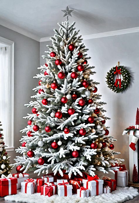 20 Flocked Christmas Tree Decorating Ideas: Create a Winter Wonderland at Home » HomeDecorFull Ideas For Flocked Christmas Tree, Decorate Flocked Christmas Tree, Beautifully Decorated Christmas Trees, Flocked Tree With Red Decor, Christmas Tree Flocked Decorating Ideas, Flocked Christmas Tree Decorated Red, Christmas Wonderland Decorations, Snowed Christmas Tree, Snow Christmas Tree Ideas