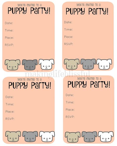 Free Puppy Party Printable Invite | | Making Life Blissful Puppy Adoption Birthday Party, Dog Bday, Puppy Invitations, Puppy Birthday Party, Puppy Pawty, Cookie Birthday, Dog Themed Birthday Party, Puppy Birthday Parties, Free Puppies