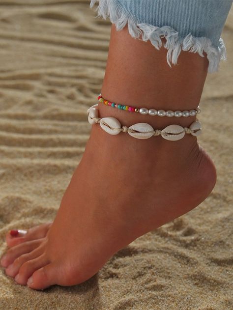 Multicolor  Collar     Embellished   Fashion Jewelry Beachy Anklets, Eyeglasses Chain, Surf Jewelry, Cowry Shell, Beachy Jewelry, Women Anklets, Bracelet Love, Shell Decor, Ankle Chain